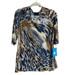 NWT Women's P. Michael Animal Print 3/4 Sleeve Small University of KY Blouse